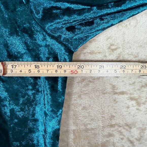 Teal Jewel Tone Crushed Velvet Longline Duster Cardigan | Open Front | Small - Picture 7 of 10